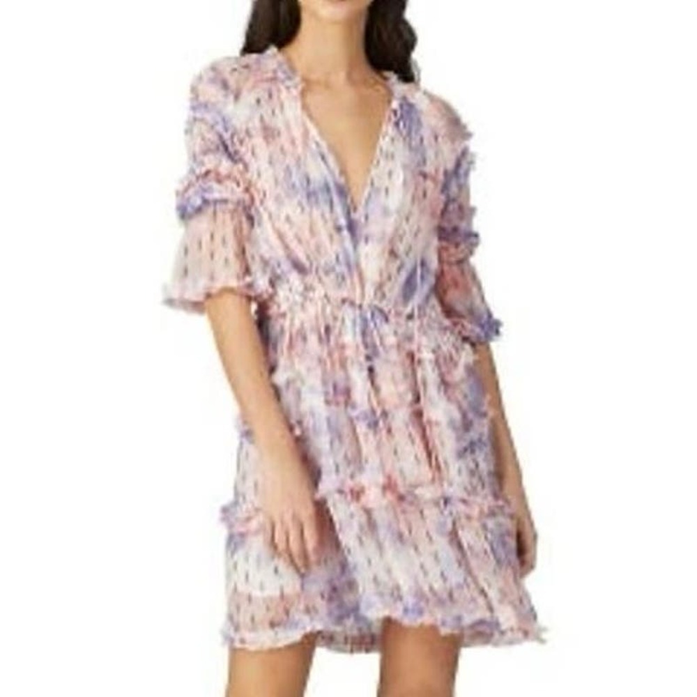 Hemant & Nandiita ANTHROPOLOGIE Vivian Watercolor Tie-Dye Floral Mini Dress -  M